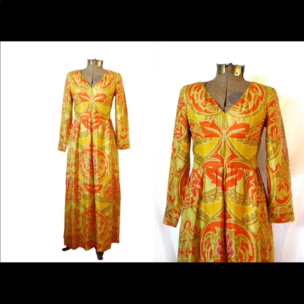Floral Maxi Dress 1960s Dress 60s Dress Handmade Vintage Size extra Small